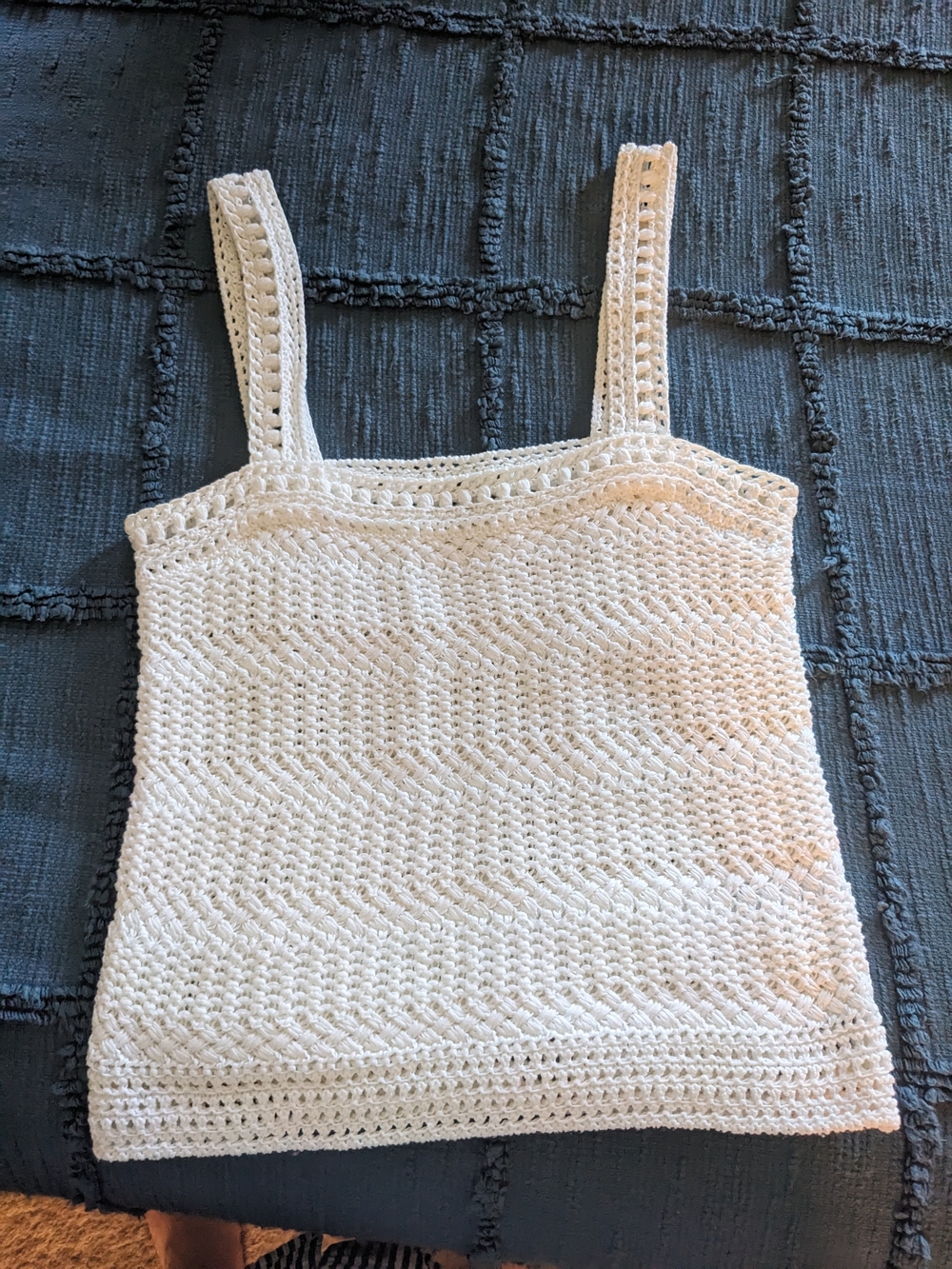 Vince White Crochet Tank Top with Square Neck
